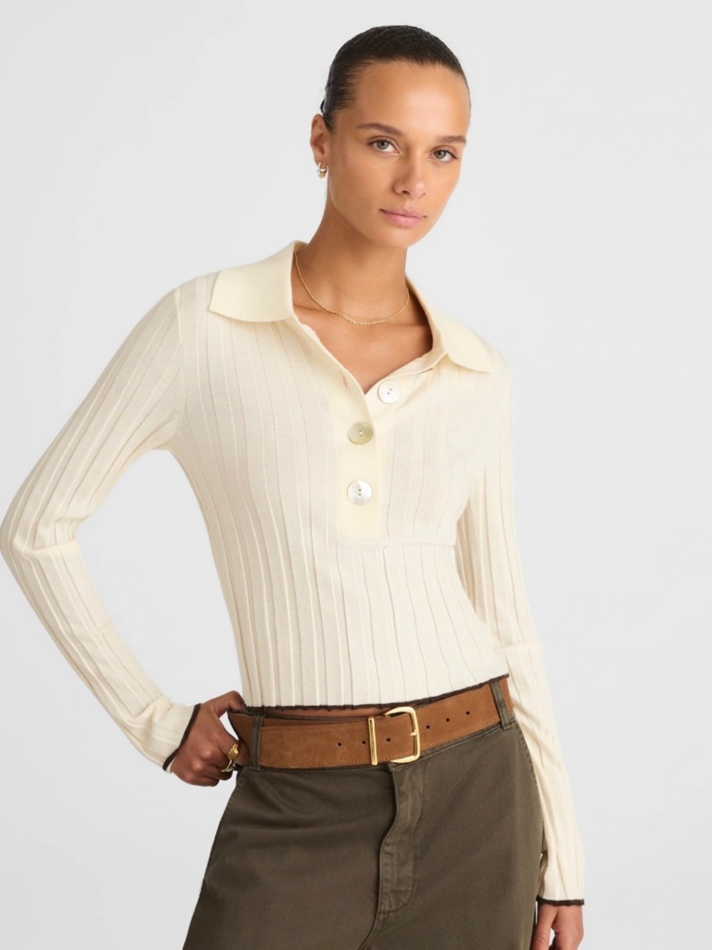Madewell ribbed polo sweater size XS cream with black trim